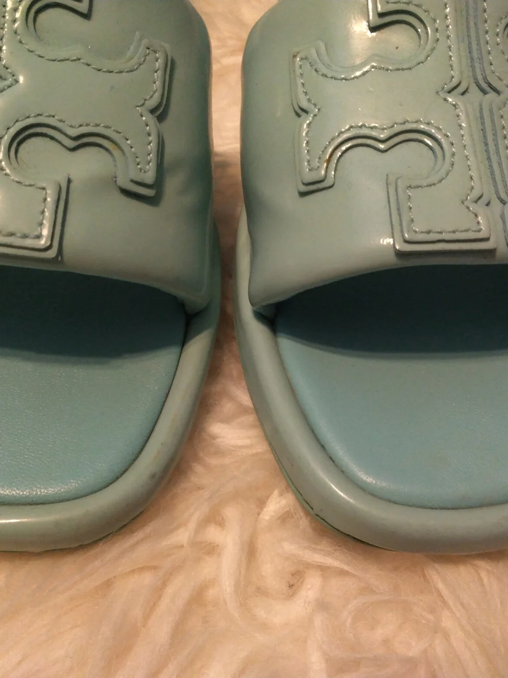 Tory Burch Women’s Blue Double T Sport Slide Sandals Leather Slip-On US 7.5